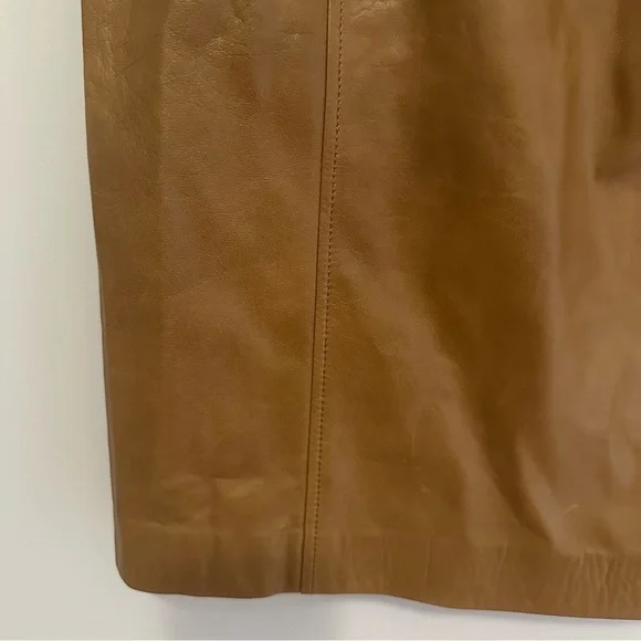 NWT Talbots 100% Lambskin Brown Leather Pencil Skirt W Slit Women’s Size 12P